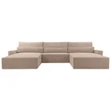 moeblo Wohnlandschaft DENVER U, Eckcouch aus Cordstoff Ecksofa U-Form Cord Sofa Couch Polsterecke U-Sofa - 410x85x200cm, mit Bettkasten und Schlaffunktion beige|braun