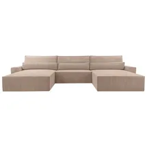 moeblo Wohnlandschaft DENVER U, Eckcouch aus Cordstoff Ecksofa U-Form Cord Sofa Couch Polsterecke U-Sofa - 410x85x200cm, mit Bettkasten und Schlaffunktion beige|braun