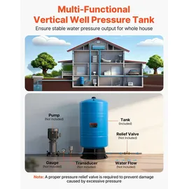 Vevor Drucktank für vertikale Brunnen, 75,7 L vorgeladener Druckwassertank für Brunnenpumpen, Wasserspeicherbehälter aus Karbonstahl für Zuhause, Schule, Bauernhof und Bewässerungssysteme