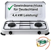 Cago Gaskocher Campingkocher 2-flammig 50 mbar mit Gasschlauch und Gasregler mit 360°-Manometer Gas Füllstandsanzeige und Schlauchbruchsicherung