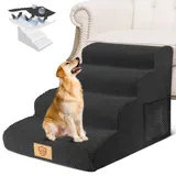 HEVOL Hundetreppe für Kleine Hunde, 4 Stufen Haustiertreppe mit Abnehmbarem, Hochdichtem Schwamm Hunderampe mit Waschbarem, Hunde Treppe für Bett und Sofa Schwamm(Schwarz)