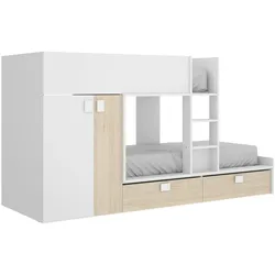Dmora Kinderbett Breithorn, Komplettes Schlafzimmer mit Kleiderschrank und Schubladen, 275x108h150 cm, Weiß und Eiche