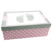 WB wohn trends Geschenk-Box Mädchen rosa Baby-Füße, zur Geburt Taufe Schwangerschaft Fotos, 34x22,5x13cm, 4678, Kiste aus Pappe