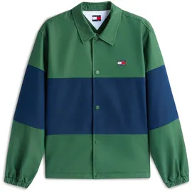 Tommy Hilfiger Hemdjacke TOMMY JEANS "TJM COLORBLOCK", Herren, Gr. 3XL, grün (shadow pine), Web, Obermaterial: 65% Baumwolle, 35% Polyester, oversize normal, Rundhals, eingesetzt elastischer Bund, Jacken, Regular fit mit Hemdkragen