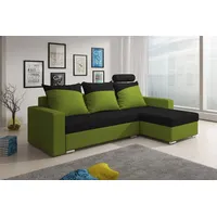 Fun Möbel Ecksofa Sofa NORA mit Schlaffunktion Lim..grün/Schwarz Ottomane Rechts - Schwarz