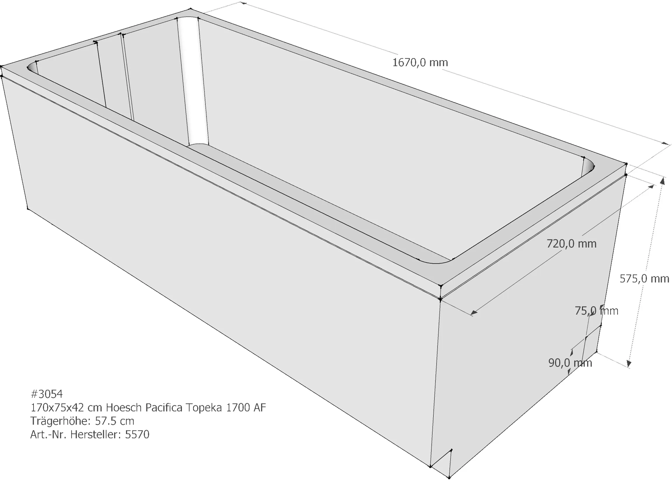 Wannenträger Hoesch Topeka 1700x750 170x75x42 cm AF