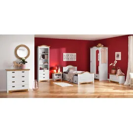 otto home Massivholzbett OTTO HOME "Konrad, Stauraumbett, Messinggriffe, rustikaler Landhausstil", weiß (weiß, honig), B:103cm H:90cm L:209cm, Betten, Massivholzbett, mit FSC-zertifiziertem Massivholz, Liegehöhe 40 cm