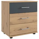 WIMEX Nachtkonsole, Eiche Artisan, Graphit, Holz, 1 Fächer, 3 Schubladen, Rechteckig,Rechteckig, 52x58x38 cm, Schlafzimmer, Nachttische