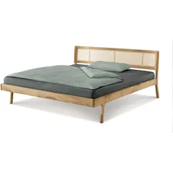 Bett »Hällevik Doppelbett, Massivholzbett, hyggeliger Stil«, massive FSC-zertifizierte Eiche geölt, Kopfteil mit Wiener Geflecht, Eiche Natur, , 82208228-0