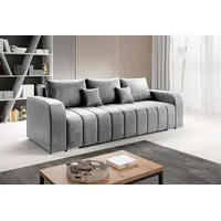 Easy4You Schlafsofa Pufetto - 245 cm - Velour Grau - 3 Sitzer Sofa - Bettzeugbehälter - Couch mit Schlaffunktion - Stoff: MANILA 16 - Grau