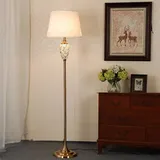 Mengjay Keramik-Stehleuchte mit Stoff-Lampenschirm,Stehlampe Vintage Lampe Wohnzimme,Standleuchte für Schlafzimmer,E27 Stangenlampe für Wohnzimmer, Schlafzimmer, Büro, Hotel (Weiß)