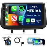 8 Core 4G+64G Android Autoradio für Opel Meriva B 2009-2014,Hodozzy 9 Zoll IPS Touchscreen Bildschirm Navi mit Wireless Carplay Android Auto,2 DIN Autoradio Bluetooth DSP WiFi FM RDS Rückfahrkamera