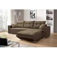 Fun Möbel Ecksofa Sofa NINO mit Schlaffunktion Braun-Hellbraun Ottomane Rechts - Schwarz