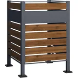 Wiltec Mülltonnenzaun Holzoptik 60-240 l grau