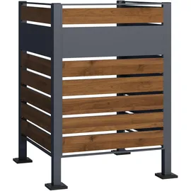 Wiltec Mülltonnenzaun Holzoptik 60-240 l grau