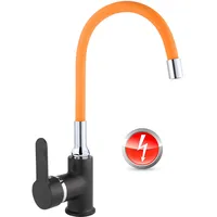 ATCO® Niederdruck Spültischarmatur FLAMINGO flexibler Auslauf Küchenarmatur Einhandmischer Wasserhahn Armatur Küche Spüle Spültisch schwarz-orange