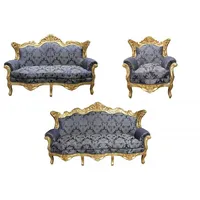 Casa Padrino Barock Wohnzimmer Set Royal Blau Muster/ Gold - 3er Sofa+2er Sofa + 1 Sessel