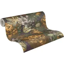 ascreation PintWalls Vliestapete mit Blument-Motiv Rosen 0,53 x 10,05 m 385092 Gelb/Grau/Grün