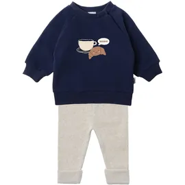 LILIPUT Sweatanzug LILIPUT "Croissant Bonjour", Mädchen, Gr. 98/104, blau (beige, blau), 80% Baumwolle, 20% Polyester, bedruckt, Sportanzüge, bestehend aus Leggings und Sweatshirt