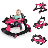 GOPLUS 4 in 1 Baby Lauflernhilfe, Lauflernwagen höhenverstellbar mit Licht & Musik, Baby Walker Autoförmig mit Einstellbarer Geschwindigkeit, Gehfrei Baby ab 6 Monaten (Rosa 2)