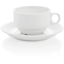 18x Tasse Obertasse & Untertasse 180 ml, Hamburg System, weiß, Porzellan, Kaffeetasse