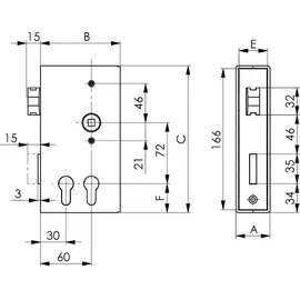 AMF Schlosskasten 140D-PZ DIN L/R Maß A 40 Maß B 94,5 Maß C 173mm AMF