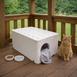 QLS Wetterfestes Katzenhaus aus Styropor 60x40x30 cm Katzenbett Outdoor Weiß 11415 – Weiß