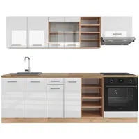 Vicco Küchenzeile R-Line 240 cm Weiß Hochglanz/Eiche
