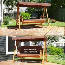 Outsunny 2 in 1 Hollywoodschaukel mit Liegefunktion, 3-Sitzer Gartenschaukel - Braun