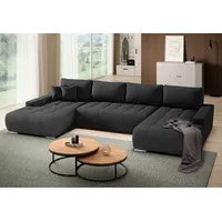 beautysofa Ecksofa DRACO U-Form universell mit Schlaffunktion & Bettkasten, Anthrazit (Velo637) - Schwarz