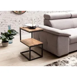 FineBuy Beistelltisch S-Form Beige Akazie 45 x 60 x 30 cm
