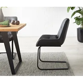DeLife Taimi-Flex Echt-Leder Schwarz Freischwinger flach Schwarz