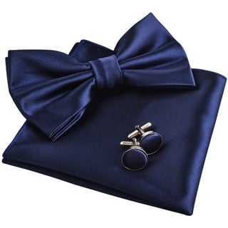 Alizeal Herren Tuxedo Fliege, Hanky und Manschettenknöpfe Set, Marine