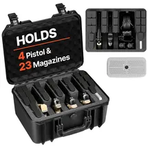 Vevor Hartschalenkoffer für 4 Pistolen, Pistolenkoffer mit XPE-Schaumstoffeinlage 404x319x192 mm, Wasserdichter Kurzwaffenkoffer mit Anpassbarem Innenraum & Tragegriff, für Pistole Objektive Kamera