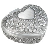 Feyarl Schmuckkästchen 6cm Ringkästchen kleine herzförmige Schmuckbox aus Metall mit Flower-Relief für Mädchen Damen Verlobung Hochzeit