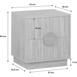 sweeek - Nachttisch mit 2 Schubladen in Mangoholzoptik mit Rillen (2er-Set)