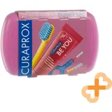CURAPROX Reise Set Pink Zahnbürste Zahnpasta Interdentalbürste Minze