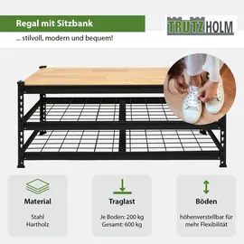 Trutzholm Schuhregal 115 x 54 x 40 cm höhenverstellbar Sitzbank schwarz