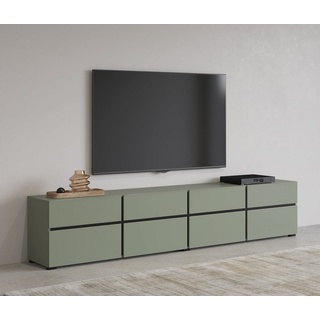 INOSIGN Lowboard Cross, moderne grifflose TV-Kommode,4 Klappen/4 Schubkästen, Breite 225 cm, TV-Schrank mit viel Stauraum, TV-Board, grün