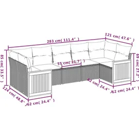 vidaXL Gartensofa-Set mit Kissen, schwarzes Polyrattan