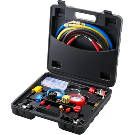 Vevor Kältemittel Manometer 4-Wege Auto Kältemittel Verteiler Messgeräteset, R134A-R12-R410A-R22 AC 4 Stk. 1524 mm Ladeschläuche Kältemittel Manifold Messgerät AC-Diagnosewerkzeuge Autoklimaanlagen