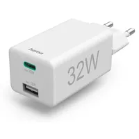 Hama Schnellladegerät 1x USB-C, 1x USB-A, Mini-Ladegerät, PD, 32 W, Weiß