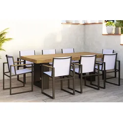 OUTFLEXX Kos Garten-Essgruppe, natur/anthrazit, Teak/Aluminium, Tisch 220x100, 8 Sessel