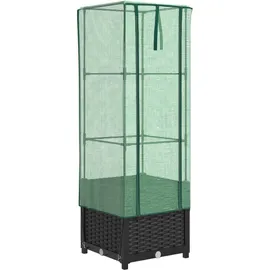 vidaXL Hochbeet mit Gewächshaus-Aufsatz Rattan-Optik Schwarz 40 x 139 x 40 cm