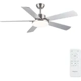 Silberner Deckenventilator Mit Beleuchtung Und Fernbedienung, 107 Cm, Leiser Deckenventilator Für Schlafzimmer, Deckenventilator Mit Wendbaren Flügeln, 6 Geschwindigkeitsstufen, 3 Timer