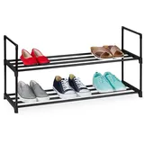 Relaxdays Schuhregal Stecksystem, 2 Ebenen, für 8 Paar Schuhe, HBT: 45 x 90,5 x 30,5 cm, Schuhständer Metall, schwarz,