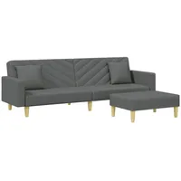vidaXL Schlafsofa 2-Sitzer mit Kissen und Fußhocker Dunkelgrau Stoff