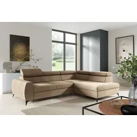 Fun Möbel Ecksofa Schlafsofa Sofa TORONTO Stoff Element Beige Ottomane Rechts