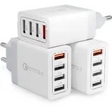 3 Stück 4-Ports USB Ladegerät Ladeadapter mit 33W Intelligent QC 3.0 Schnellladegerät Mehrfach USB Netzteil Stecker für iPhone 11 12 13 14 15 Pro Max XR Xs Max 8 7 6,Samsung,LG,Google Pixel,Huawei