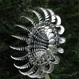 Einzigartige und magische Metall-Windmühle, 3D-Edelstahl-Windspiel, windbetriebene kinetische Skulptur mit Metall-Gartenstecker für Hof, Gartendekoration